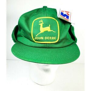 K-Brand John Deere Vtg‎ Hat sz 6 7/8-7 1/2 With Ear Neck Flaps Farmer Tractor DS